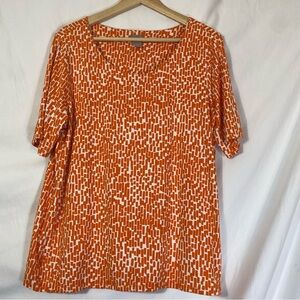 Chico's Orange and White Patterned Blouse Size 2